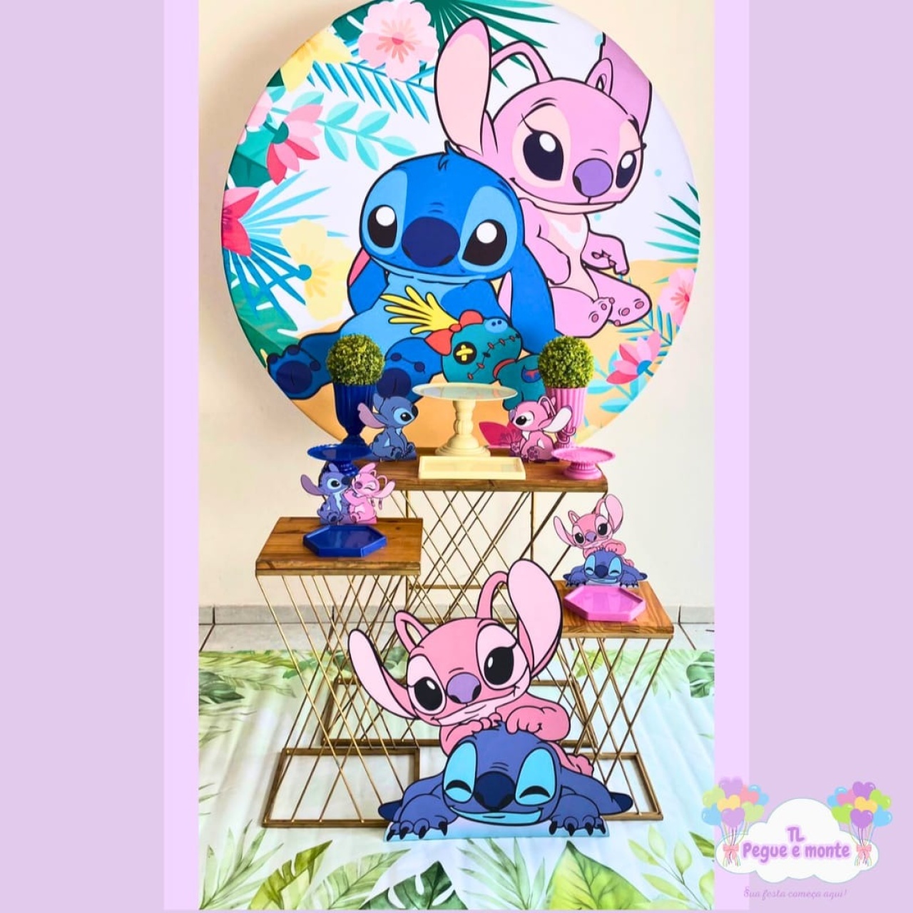 D-Kit Prata Mesa Stitch E Angel - Tl pegue e monte 
