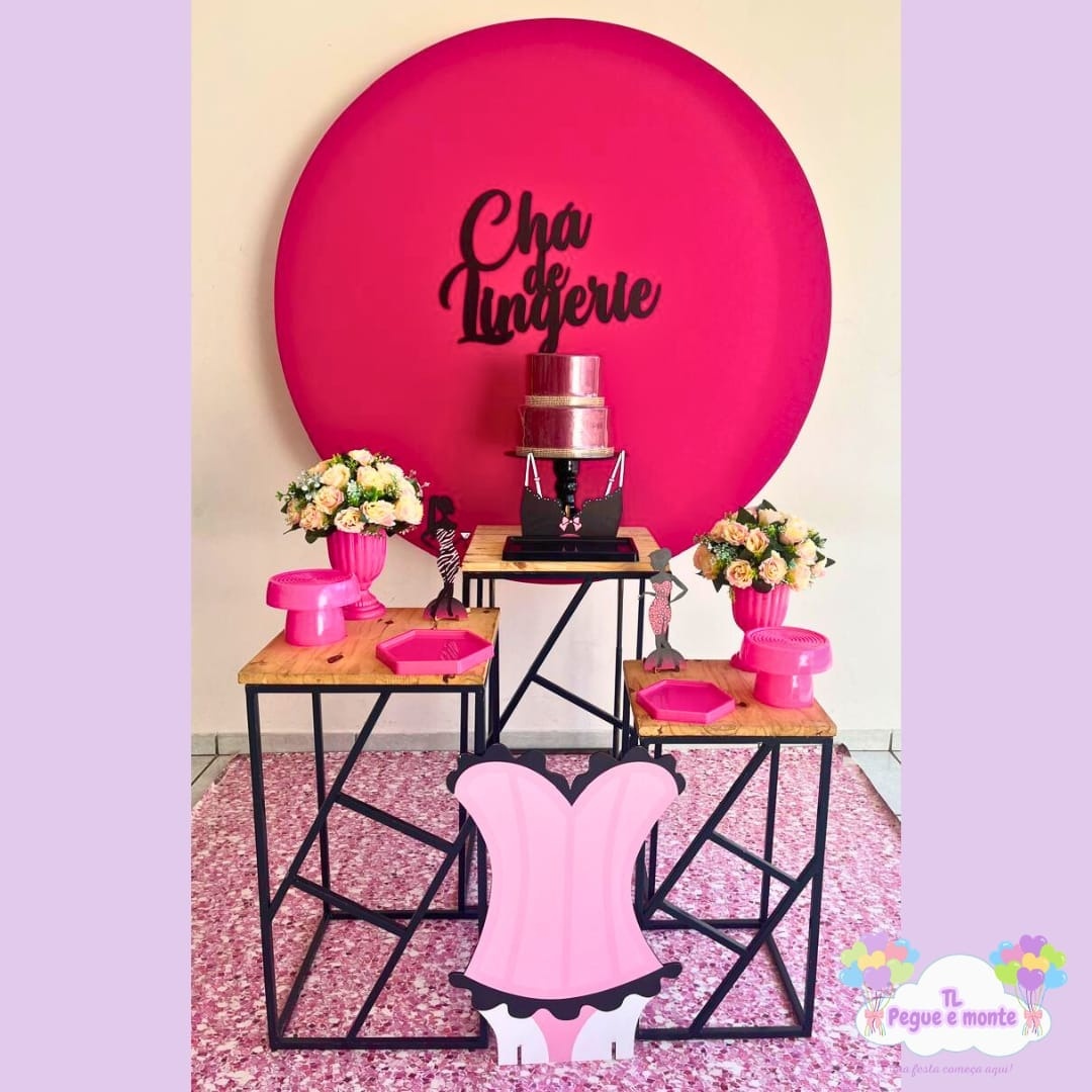 D-Kit Prata Mesa Cha de Lingerie Pink E Preto - Tl pegue e monte 