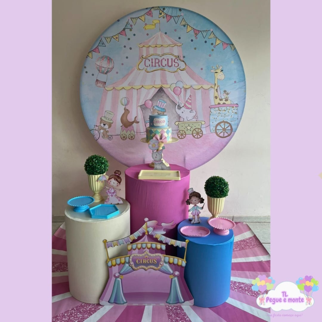 D-Kit Prata Cilindro Circo Rosa Circus - Tl pegue e monte 