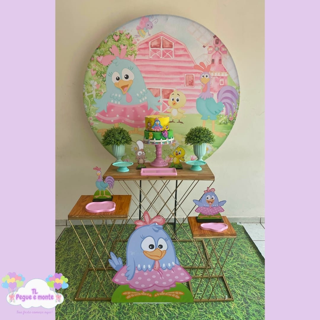 D-Kit Prata Mesa Galinha Pintadinha Rosa  - Tl pegue e monte 