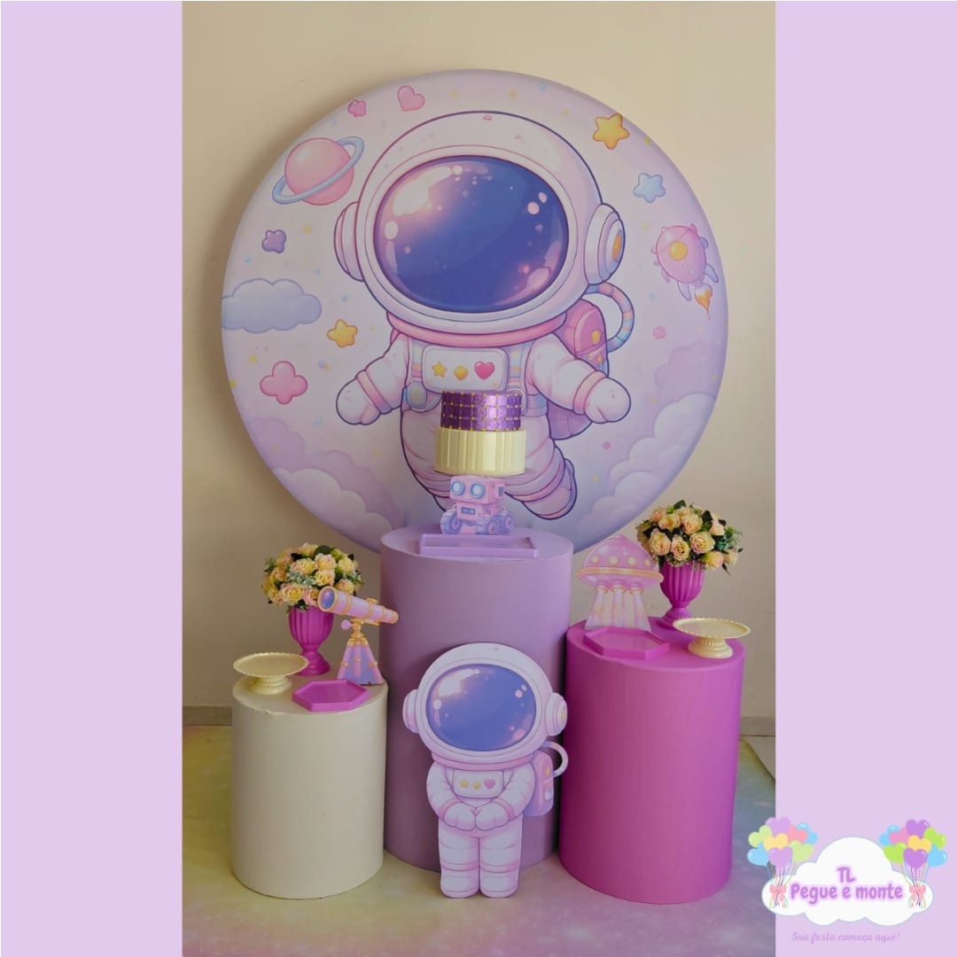 D-Kit Prata Cilindro Astronauta Rosa - Tl pegue e monte 