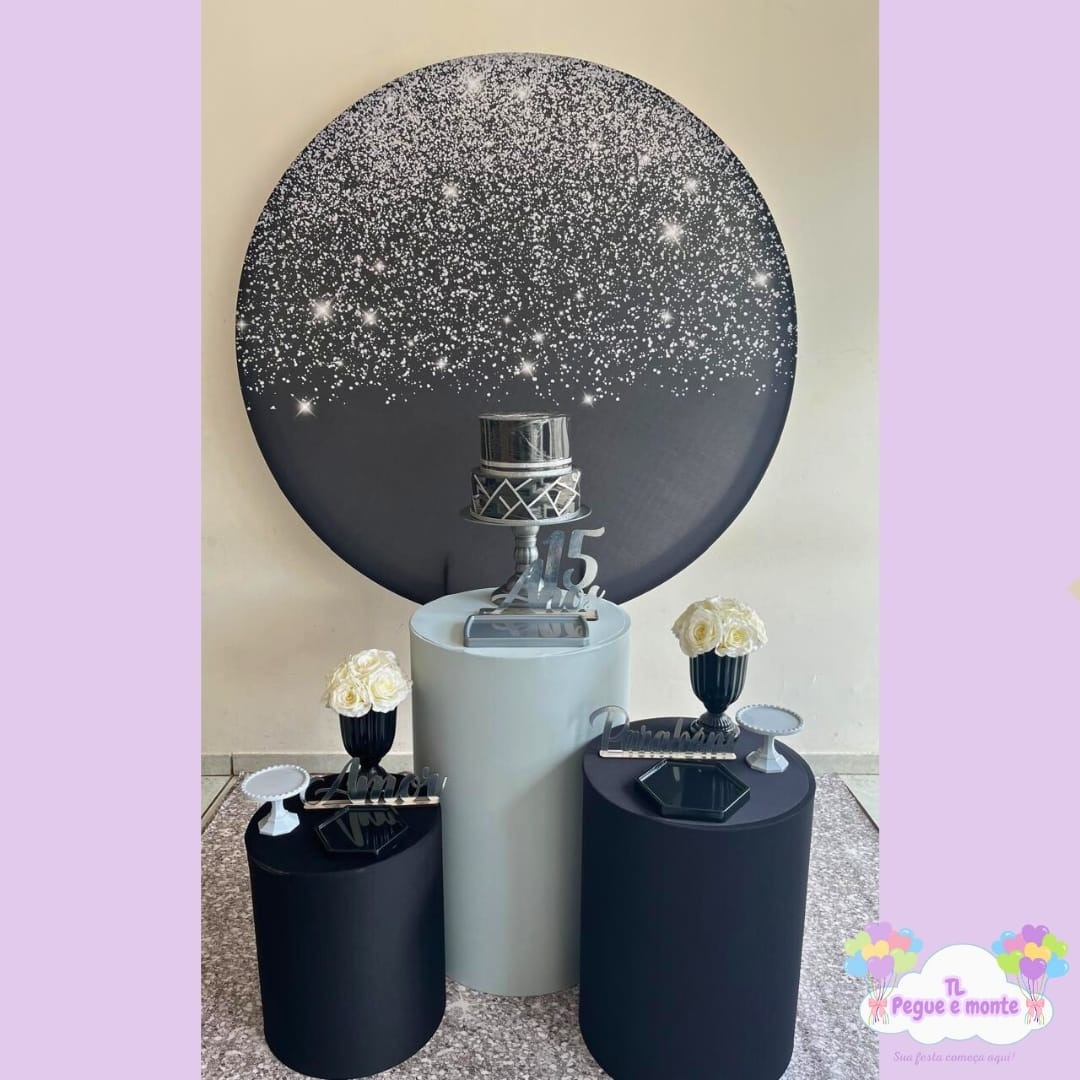D-Kit Prata Cilindro Preto Com Glitter Prata - Tl pegue e monte 