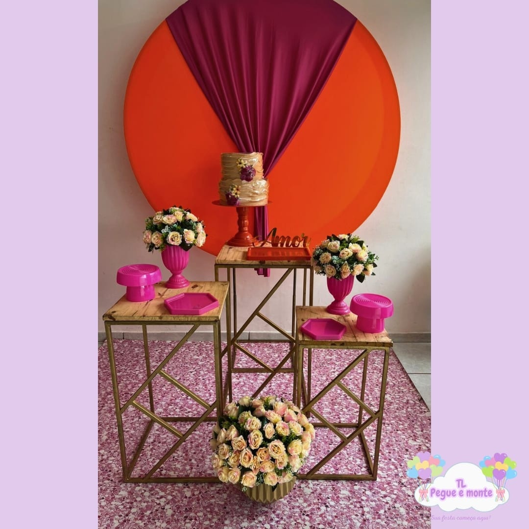 D-Kit Prata Mesa Pink Com Laranja - Tl pegue e monte 