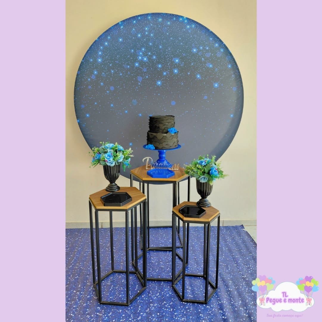D-Kit Prata Mesa Preto Com Glitter Azul - Tl pegue e monte 