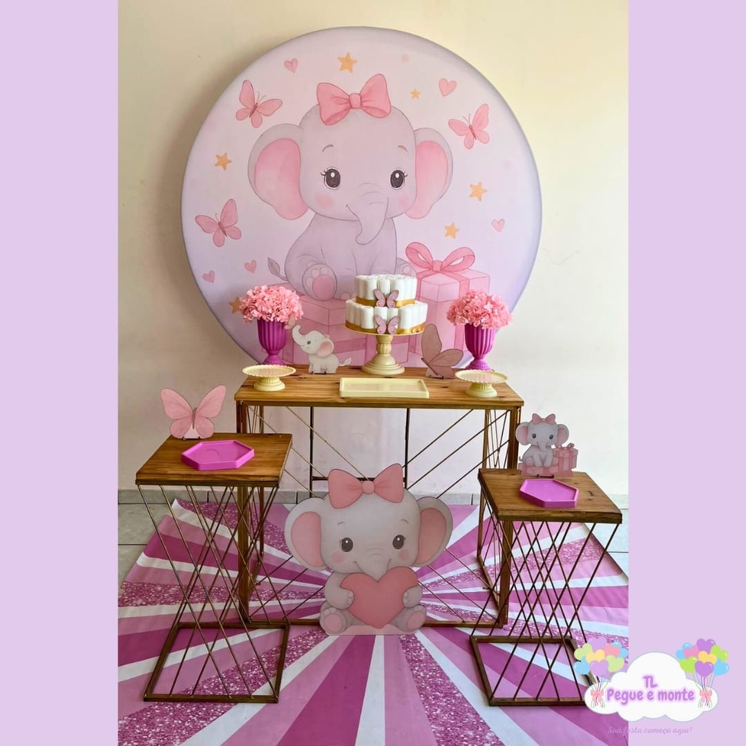 D-Kit Prata Mesa Elefantinha Rosa  - Tl pegue e monte 