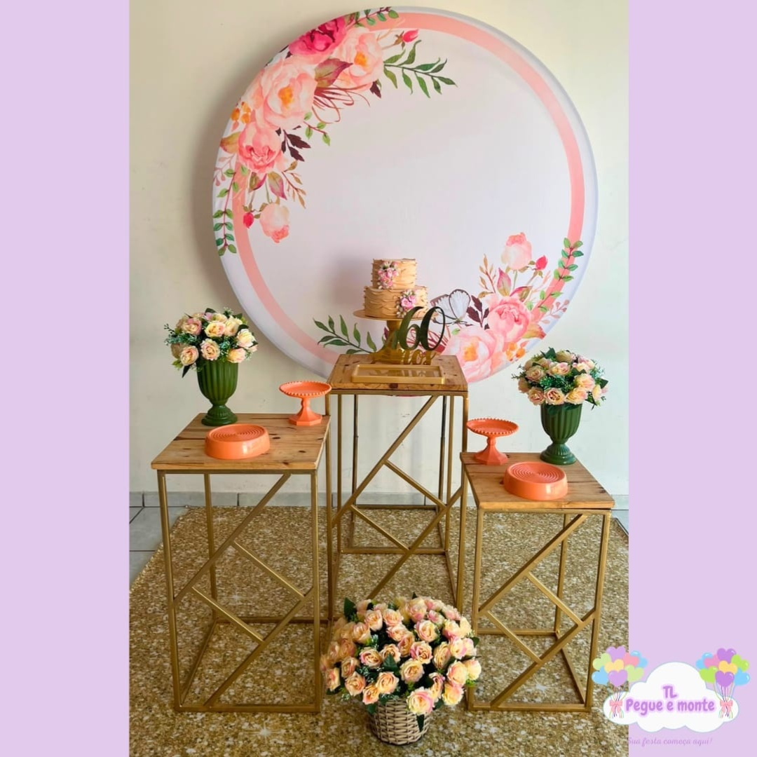 D-Kit Prata Mesa Floral Com Rosa - Tl pegue e monte 