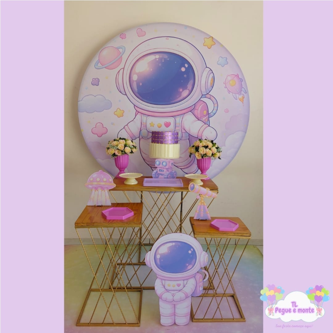 D-Kit Prata Mesa Astronauta Rosa - Tl pegue e monte 