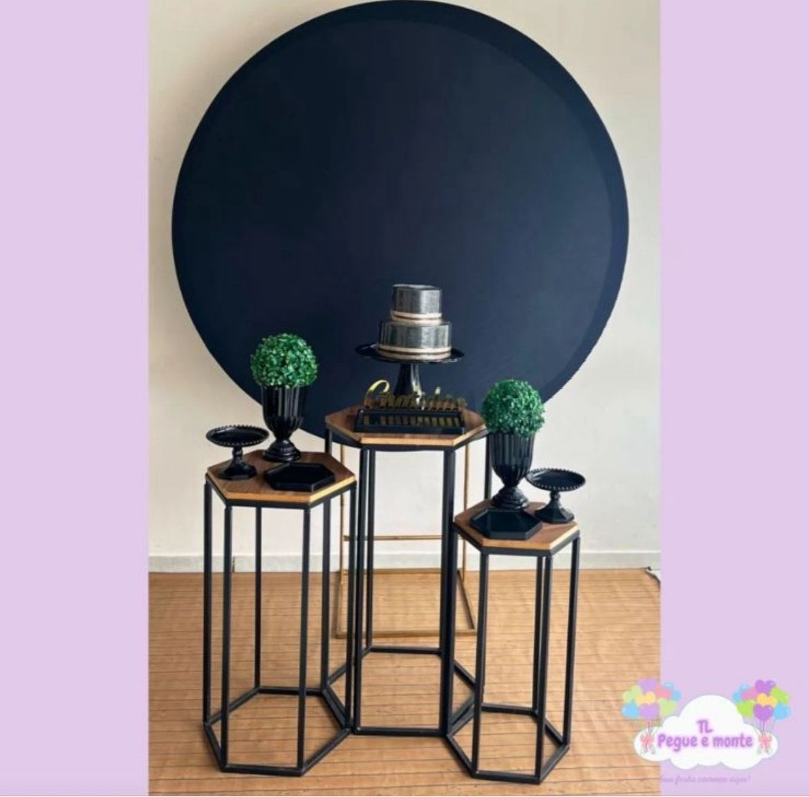 D-Kit Prata Mesa Painel Preto Liso - Tl pegue e monte 