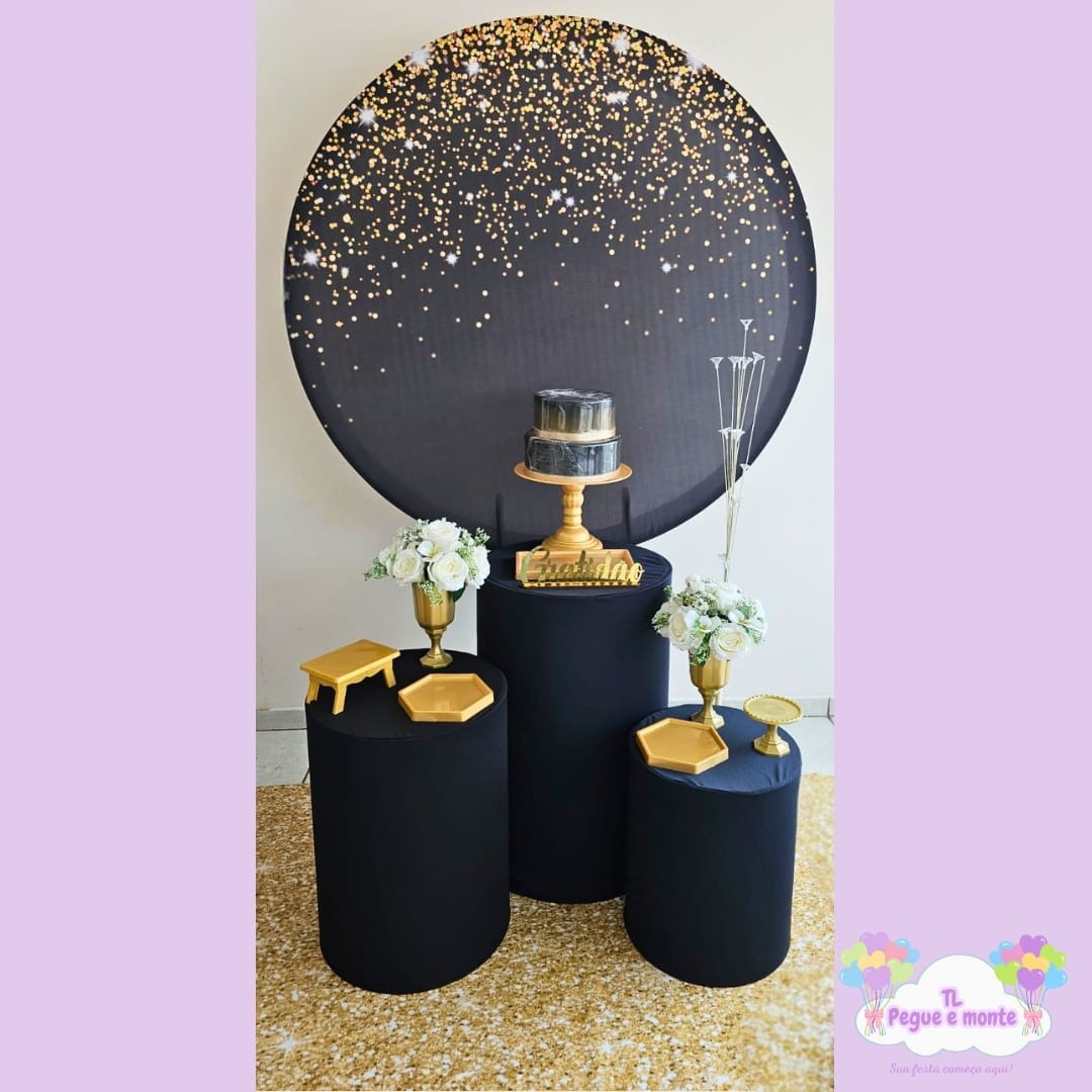 D-Kit Prata Cilindro Preto Com Glitter Dourado  - Tl pegue e monte 
