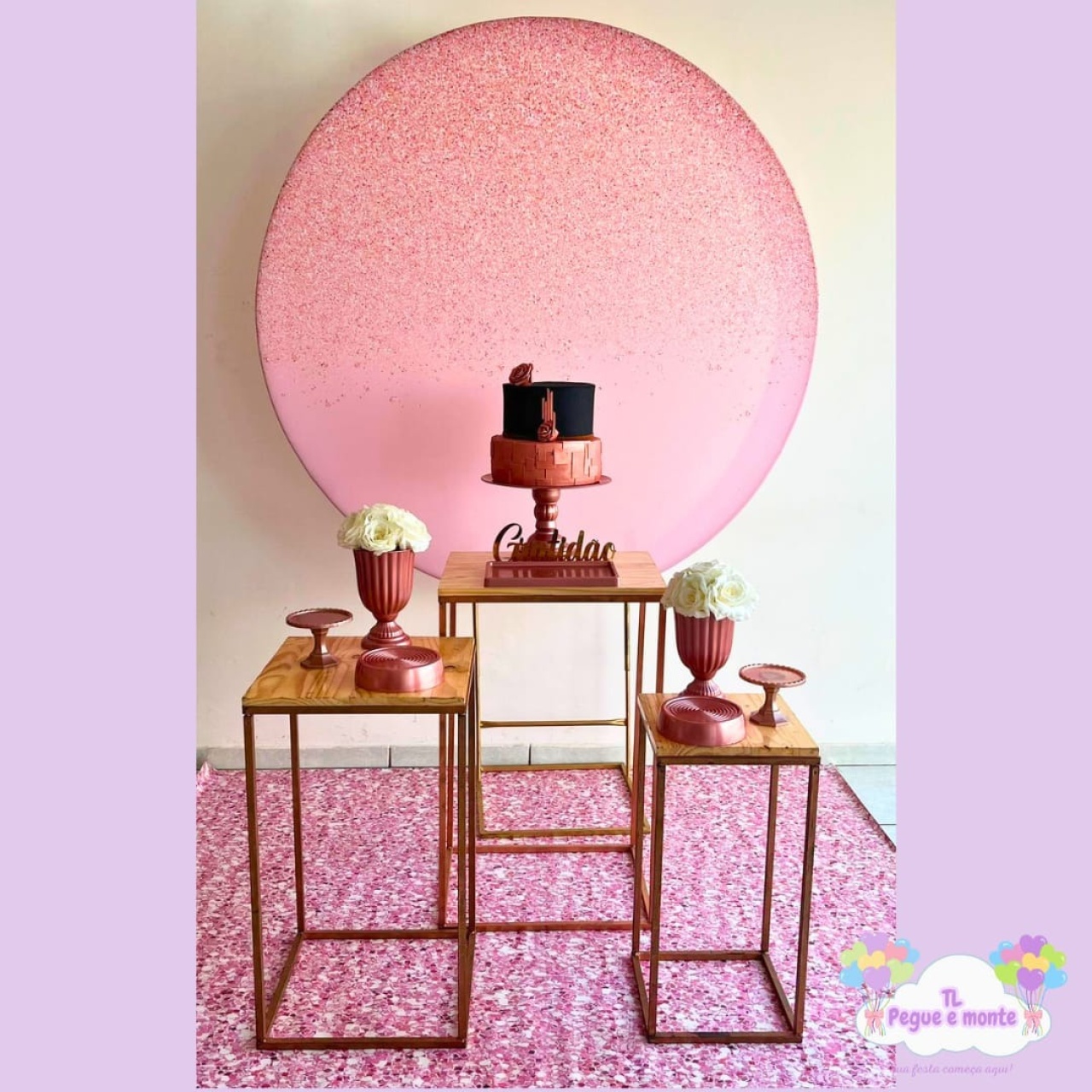D-Kit Prata Mesa Rosa Glitter - Tl pegue e monte 