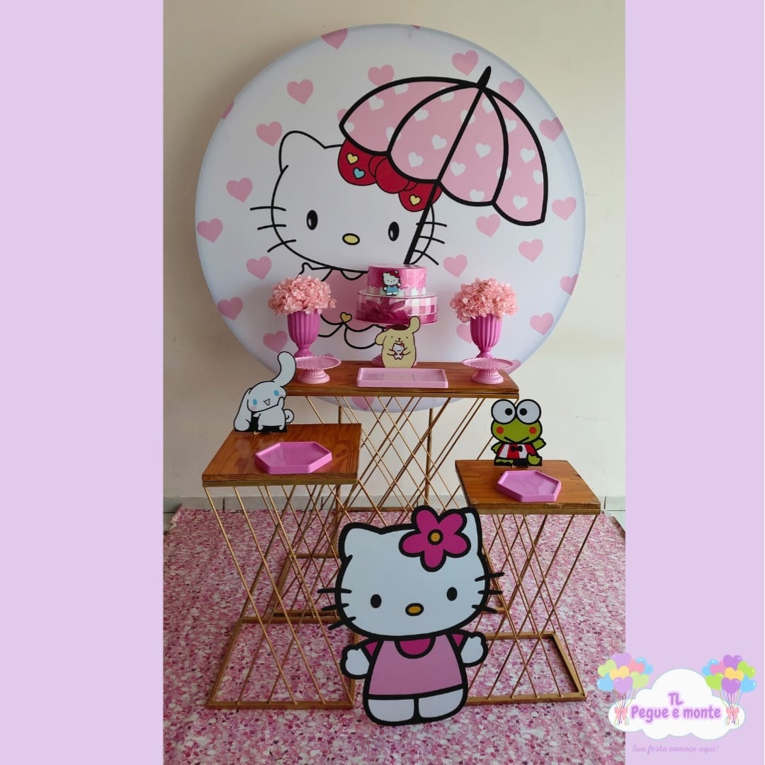 D-Kit Prata Mesa Hello Kitty Guarda Chuva - Tl pegue e monte 