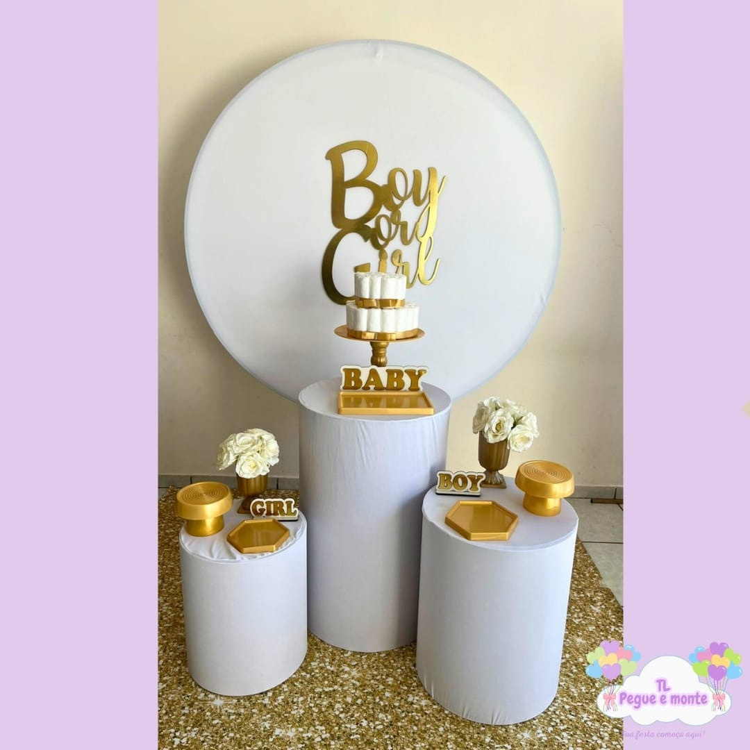 D-Kit Prata Cilindro Chá Revelação Boy E Girl Branco  - Tl pegue e monte 