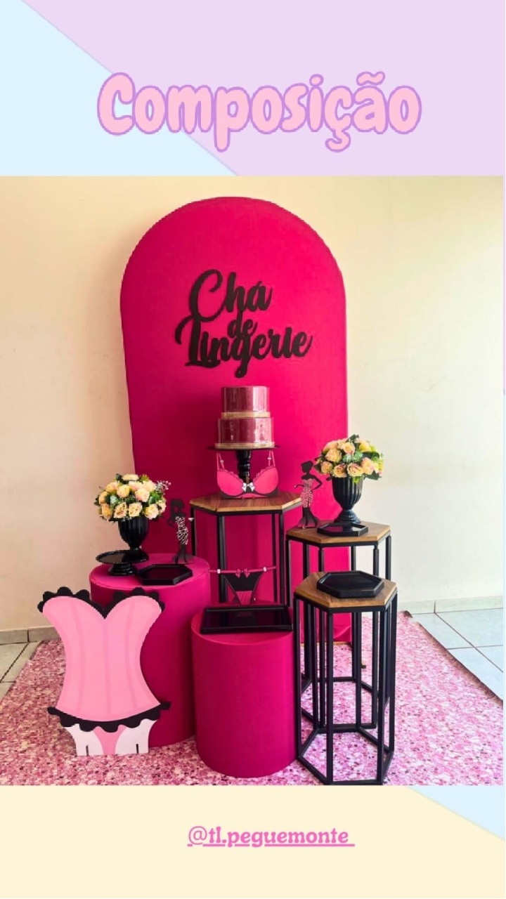 A- Composição Cha de Lingerie Pink E Preto - Tl pegue e monte 