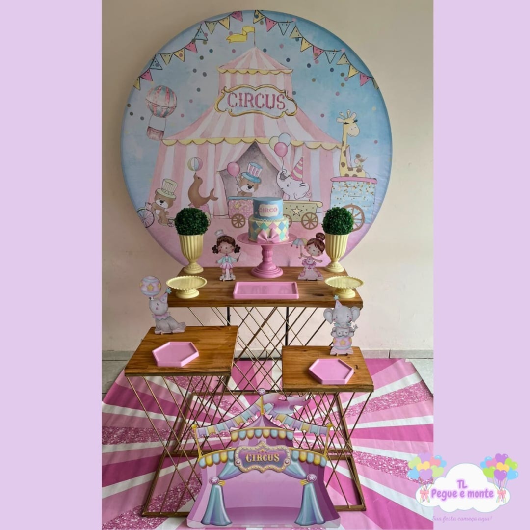 D-Kit Prata Mesa Circo Rosa Circus - Tl pegue e monte 