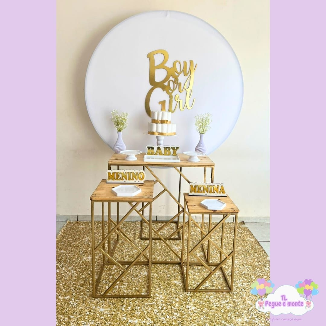 D-Kit Prata Mesa Chá Revelação Boy E Girl Branco  - Tl pegue e monte 