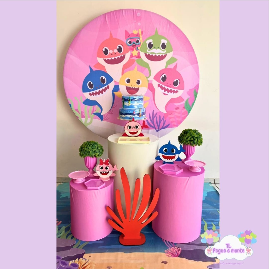 D-Kit Prata Cilindro Baby Shark Rosa - Tl pegue e monte 