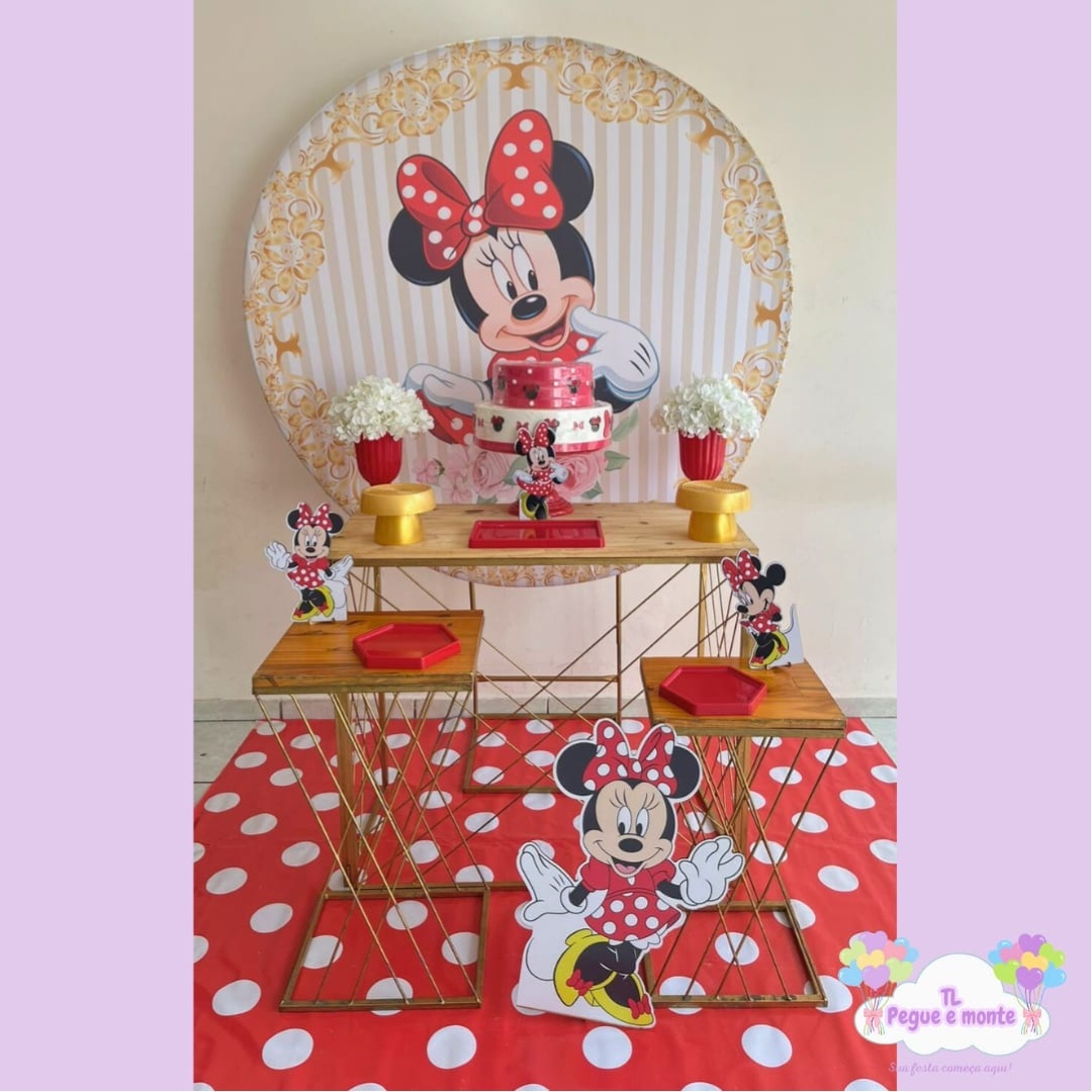 D-Kit Prata Mesa Minnie Vermelha Listras - Tl pegue e monte 