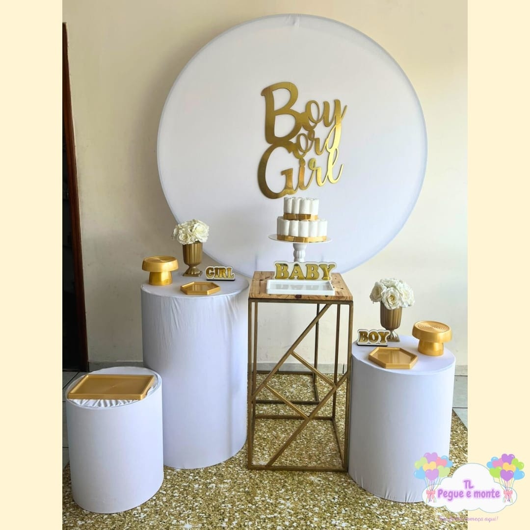 B-Kit Ouro Chá Revelação Boy E Girl Branco  - Tl pegue e monte 