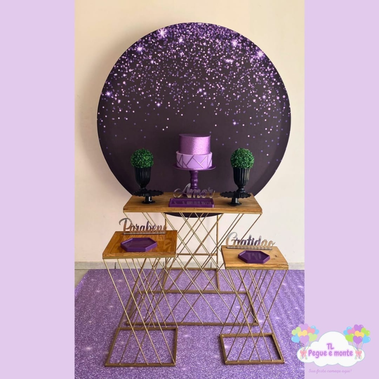 D-Kit Prata Mesa Preto Com Glitter Roxo - Tl pegue e monte 