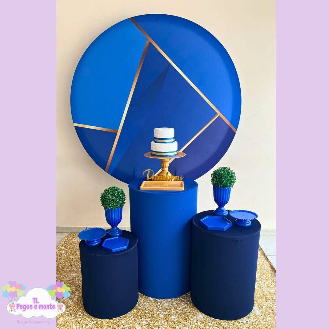 D-Kit Prata Cilindro Azul Geometrico Dourado - Tl pegue e monte 