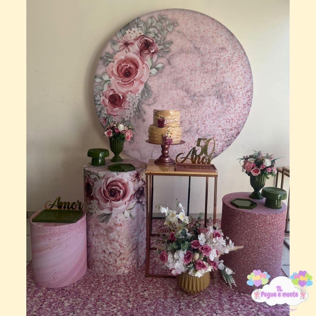 C-Kit Ouro Floral Rosa Com Glitter  - Tl pegue e monte 