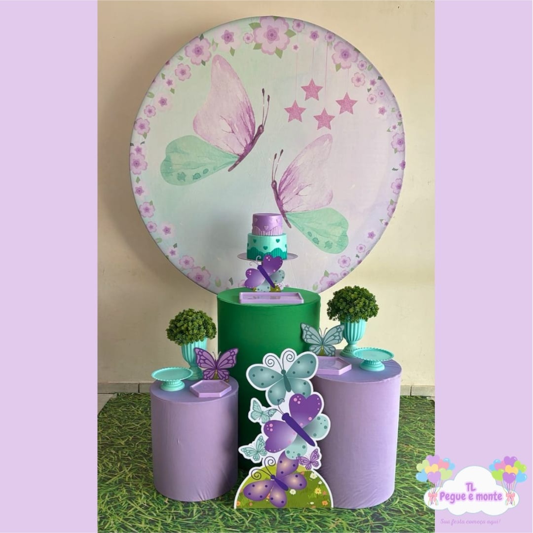 D-Kit Prata Cilindro Borboleta Lilas E Verde Agua - Tl pegue e monte 