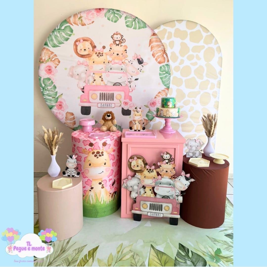 B-Kit Diamante Safari Rosa Folhas - Tl pegue e monte 
