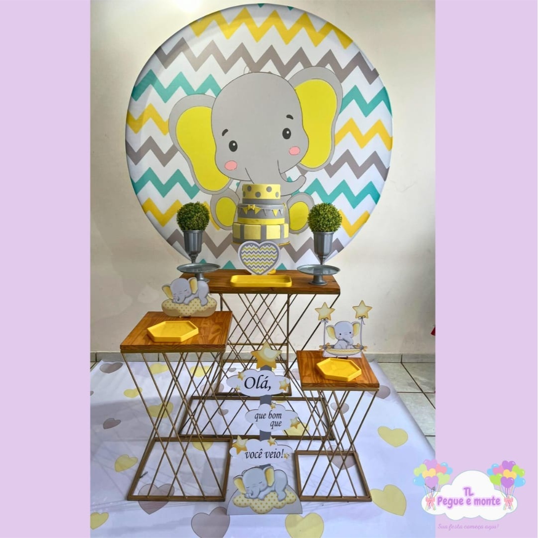 D-Kit Prata Mesa Elefantinho Amarelo - Tl pegue e monte 