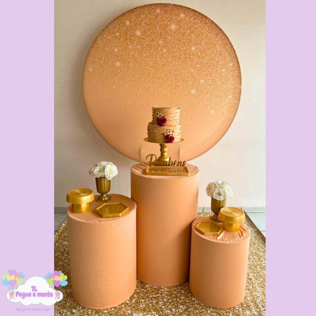 D-Kit Prata Cilindro Pessego Com Glitter  - Tl pegue e monte 