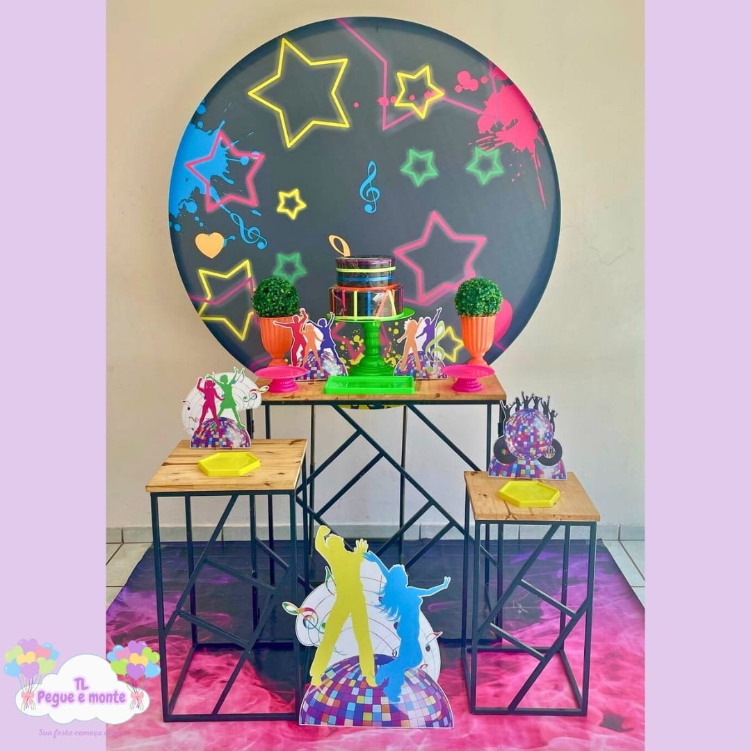 D-Kit Prata Mesa Neon Estrelas - Tl pegue e monte 