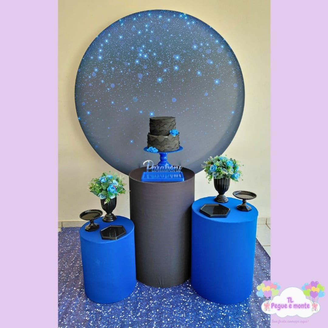 D-Kit Prata Cilindro Preto Com Glitter Azul - Tl pegue e monte 