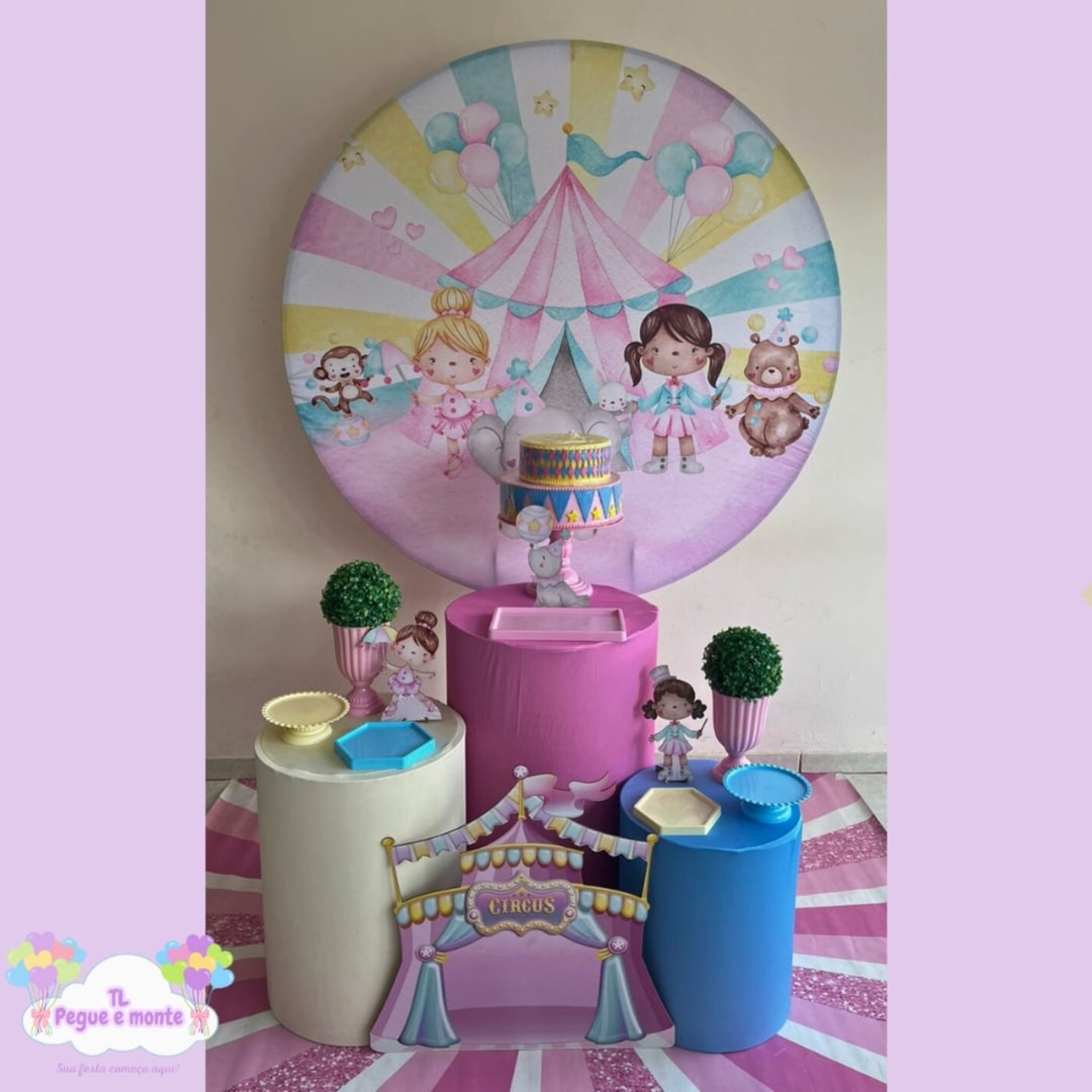 D-Kit Prata Cilindro Circo Rosa Aquarela - Tl pegue e monte 