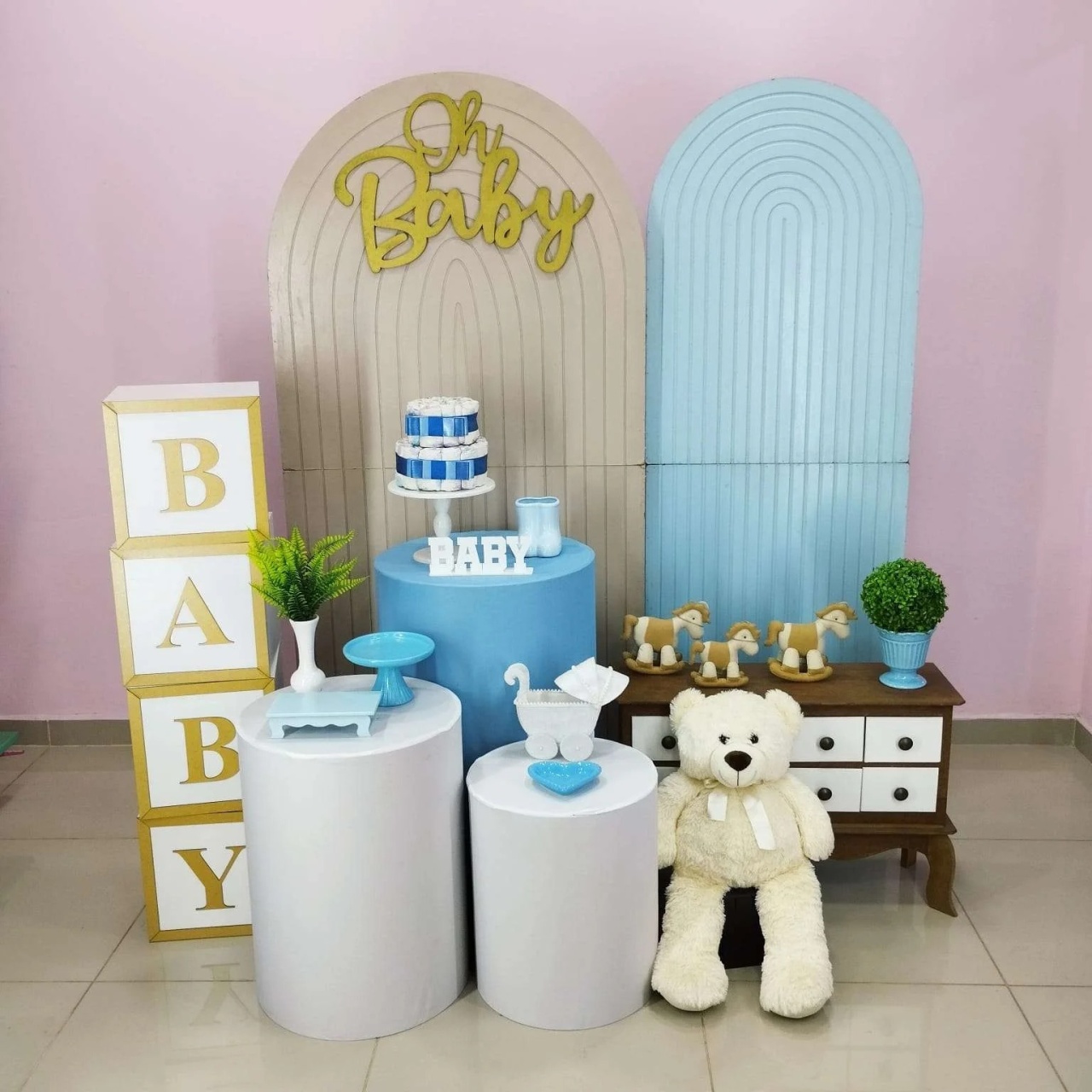 Kit Chá de Bebê Branco E Azul Numero 7 - pampegueemonte