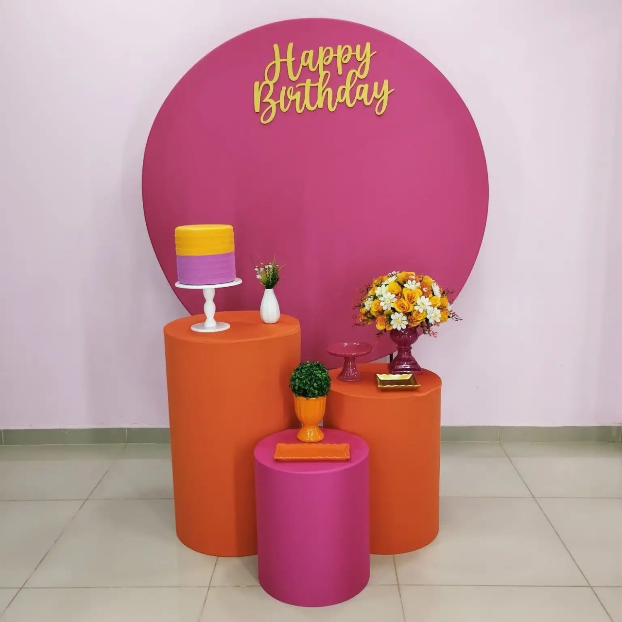 Kit Adulto Pink E Laranja Painel Redondo Numero 2 - pampegueemonte