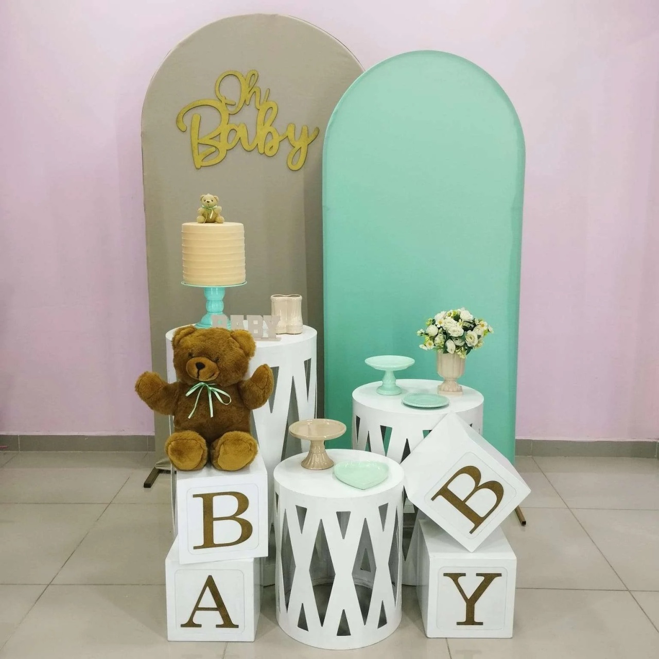 Kit Chá de Bebê Nude E Verde Numero 4 - pampegueemonte