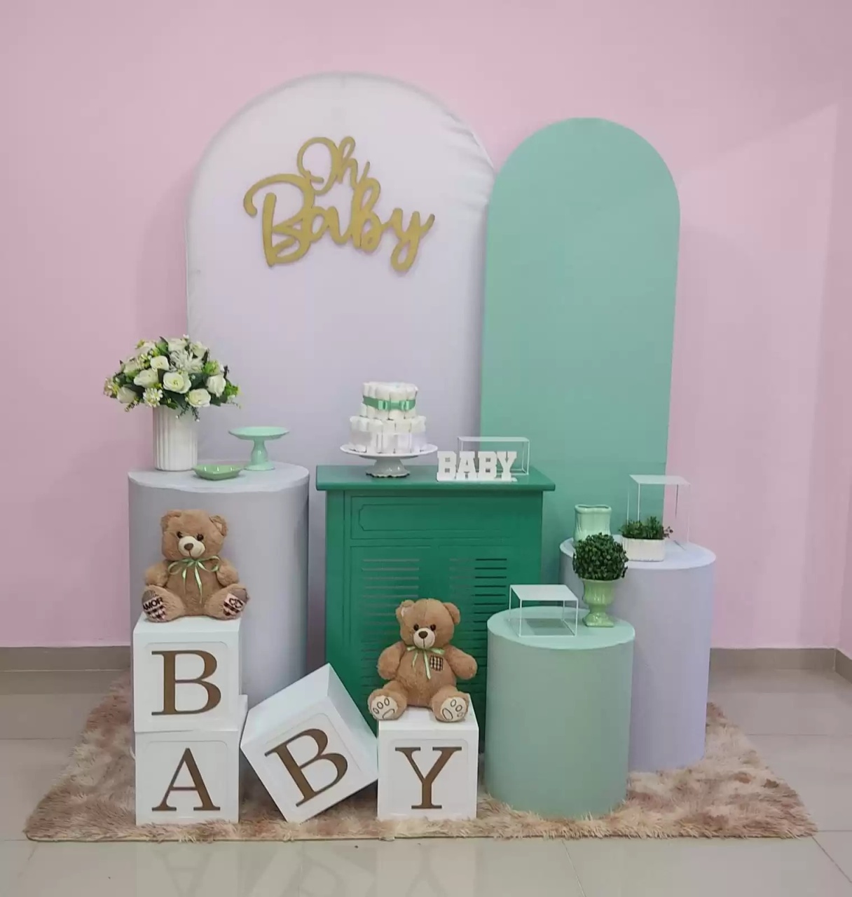 Kit Chá de Bebê Branco E Verde Numero 1 - pampegueemonte