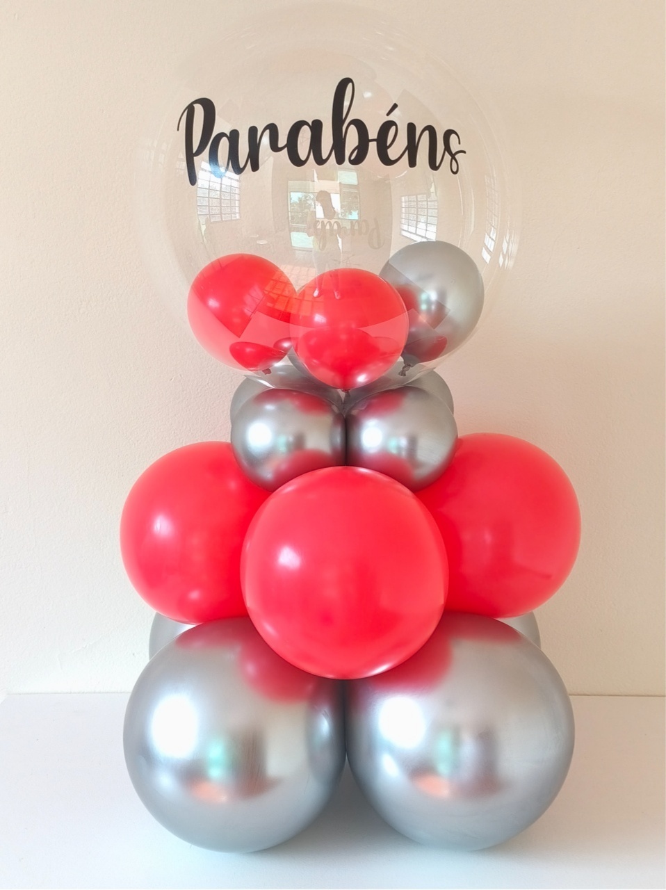 Bubble de Chão 70Cm de Altura Prata E Vermelho - pampegueemonte