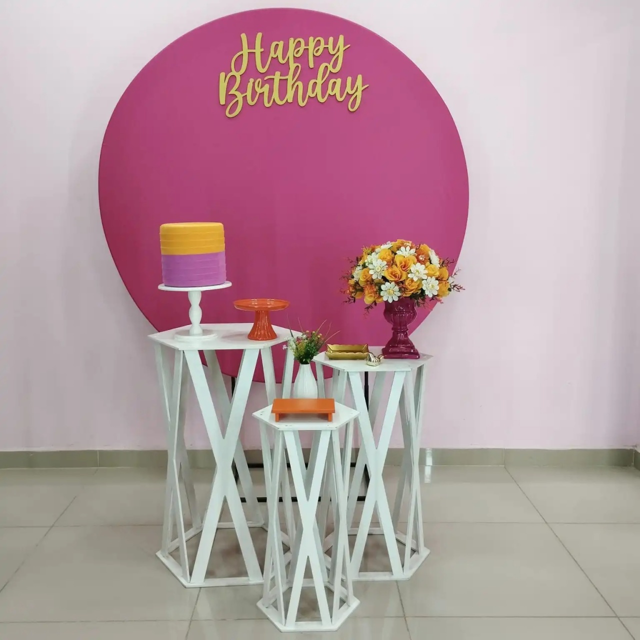 Kit Adulto Pink E Laranja Painel Redondo Numero 7 - pampegueemonte