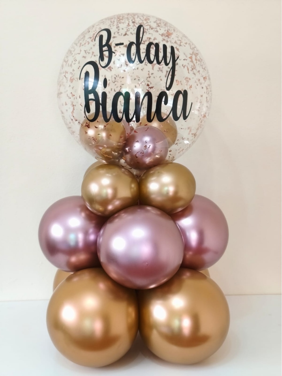 Bubble de Chão 70Cm de Altura Dourado E Rose Com Papel Picado - pampegueemonte