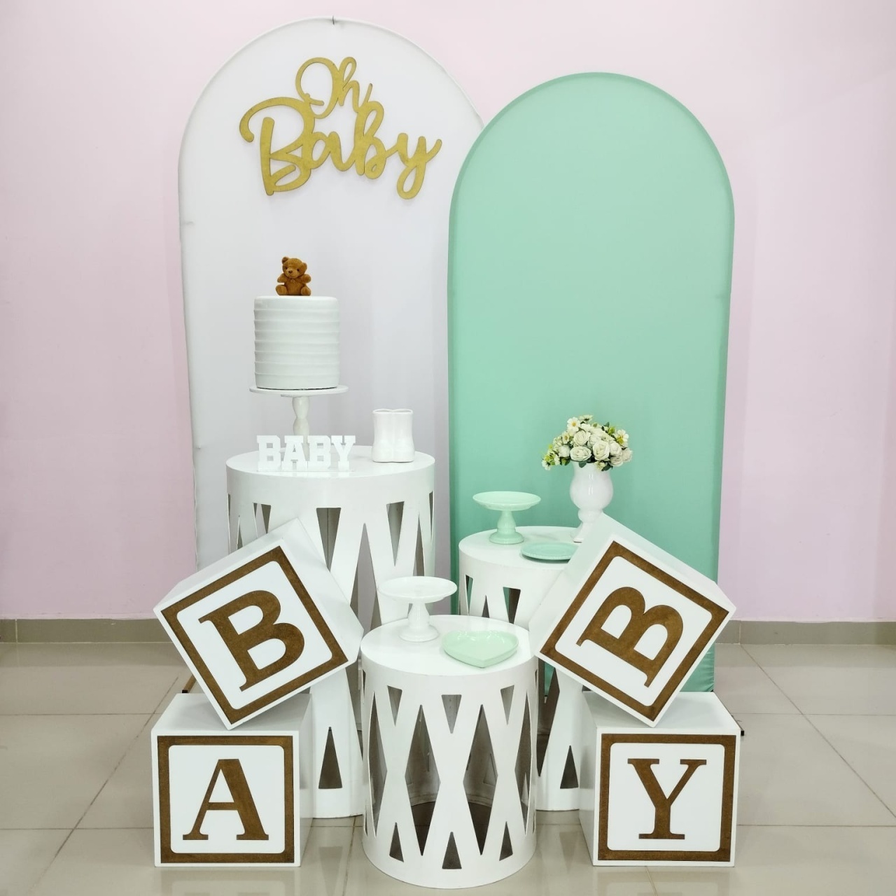 Kit Chá de Bebê Branco E Verde Numero 4 - pampegueemonte