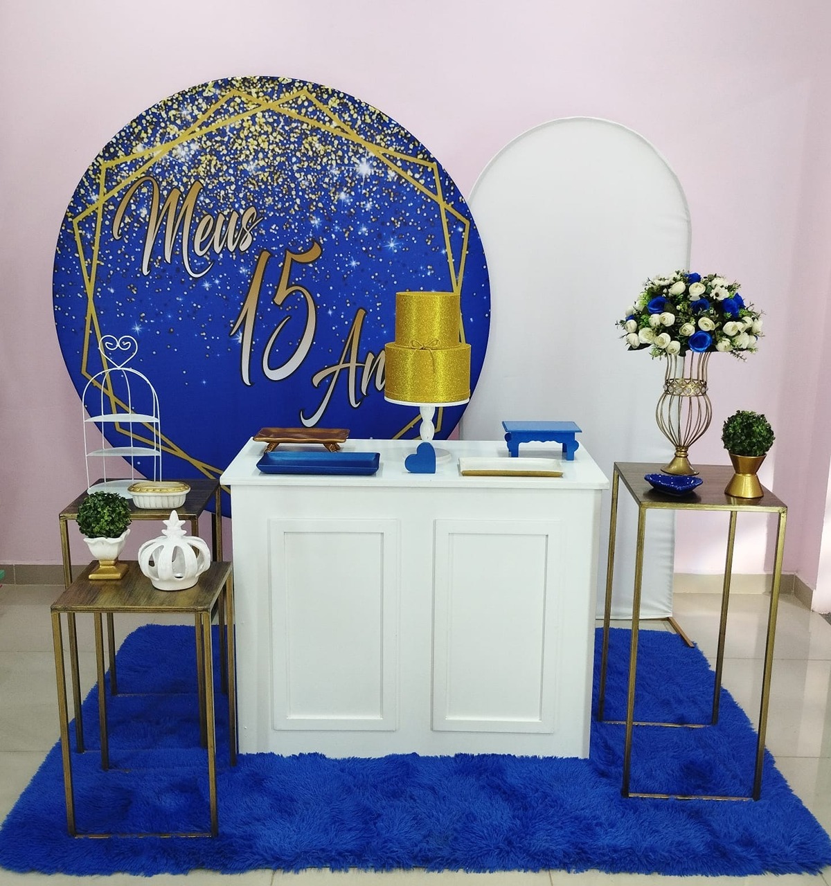 Kit 15 Anos Azul E Dourado Número 1 - pampegueemonte