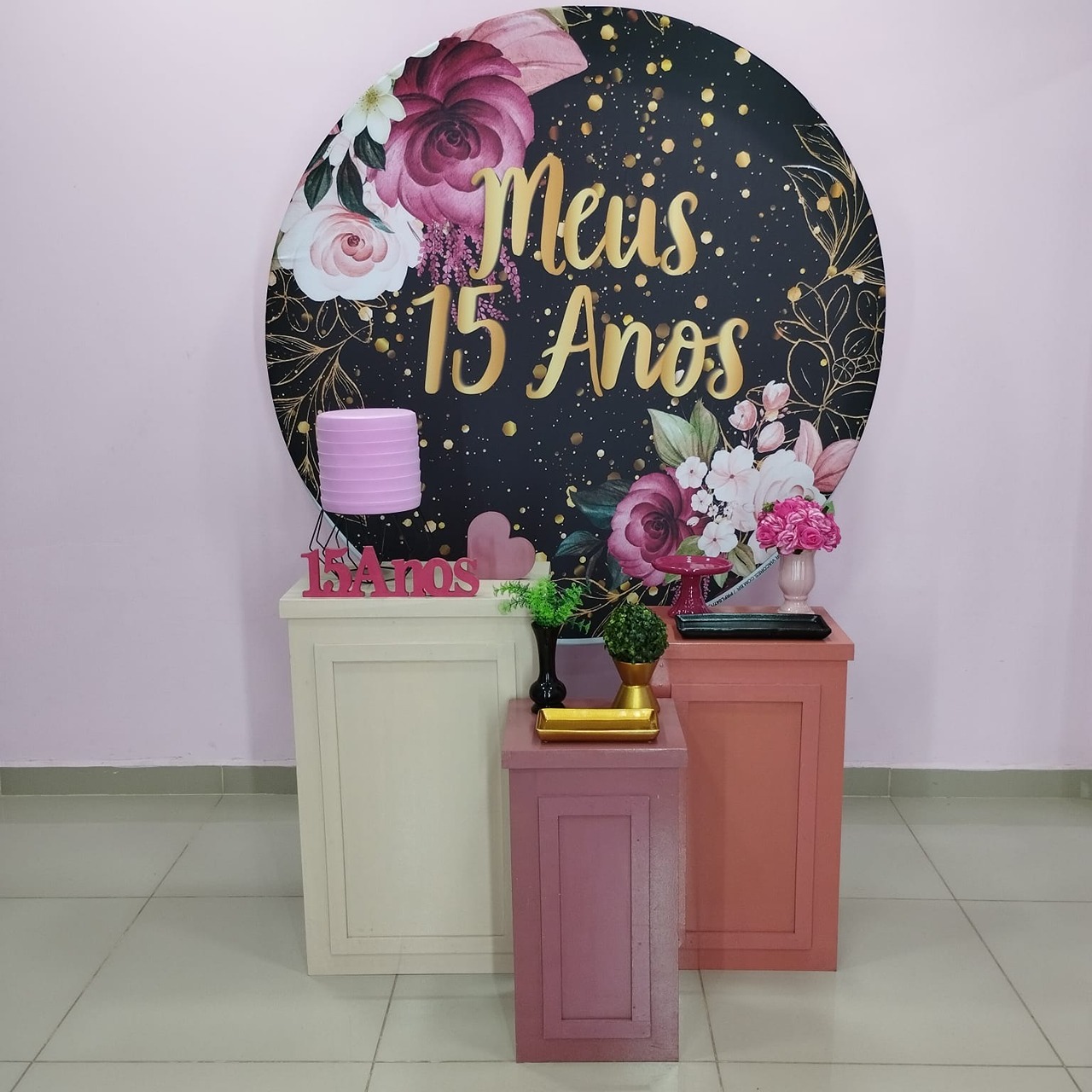 Kit 15 Anos Preto E Pink Número 5 - pampegueemonte