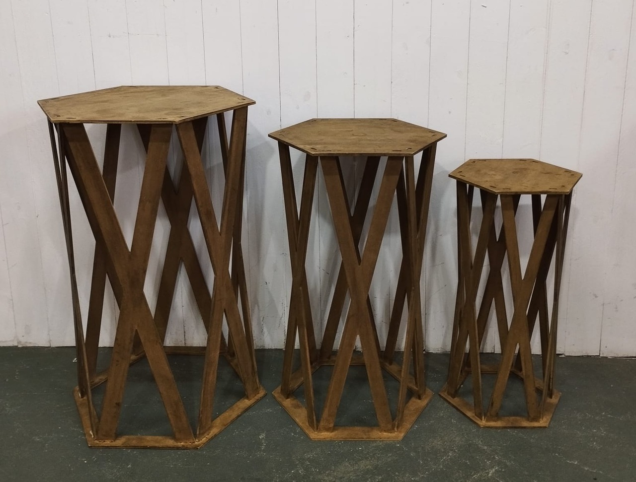 Trio Mesa Sextavado Rustico Mdf  - pampegueemonte