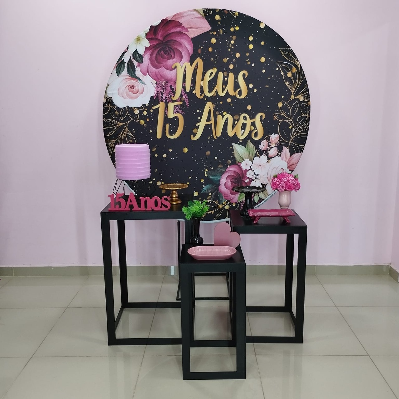 Kit 15 Anos Preto E Pink Número 7 - pampegueemonte