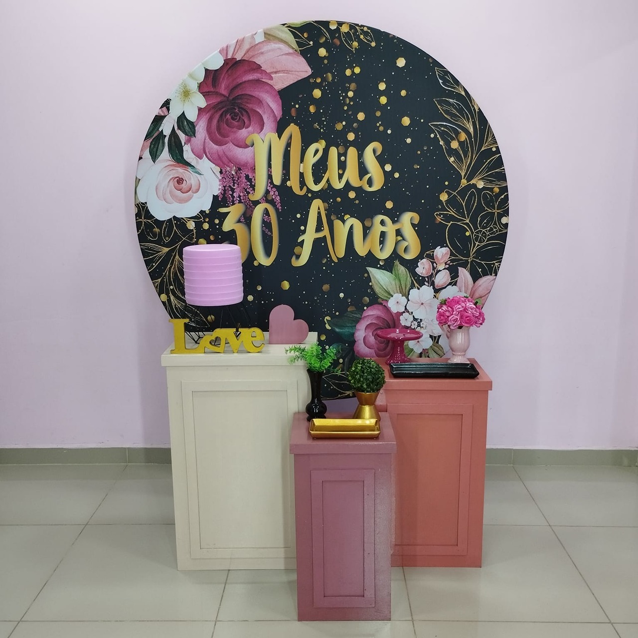 Kit 30 Anos Preto E Pink Número 5 - pampegueemonte