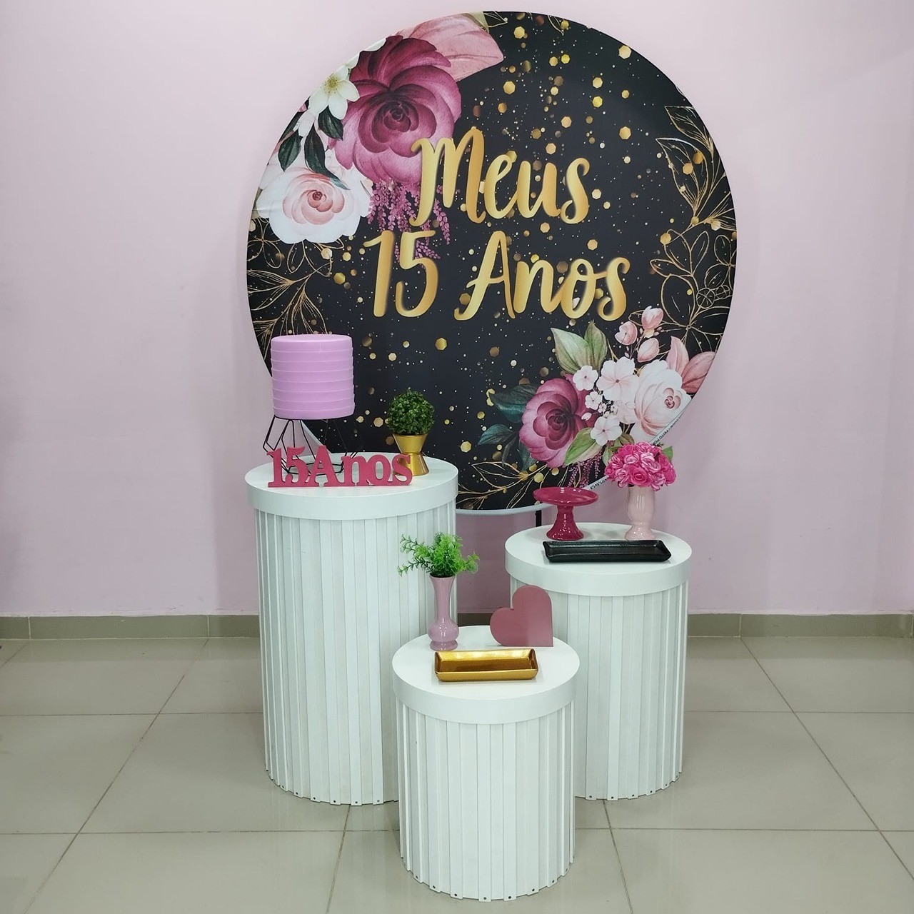 Kit 15 Anos Preto E Pink Número 12 - pampegueemonte