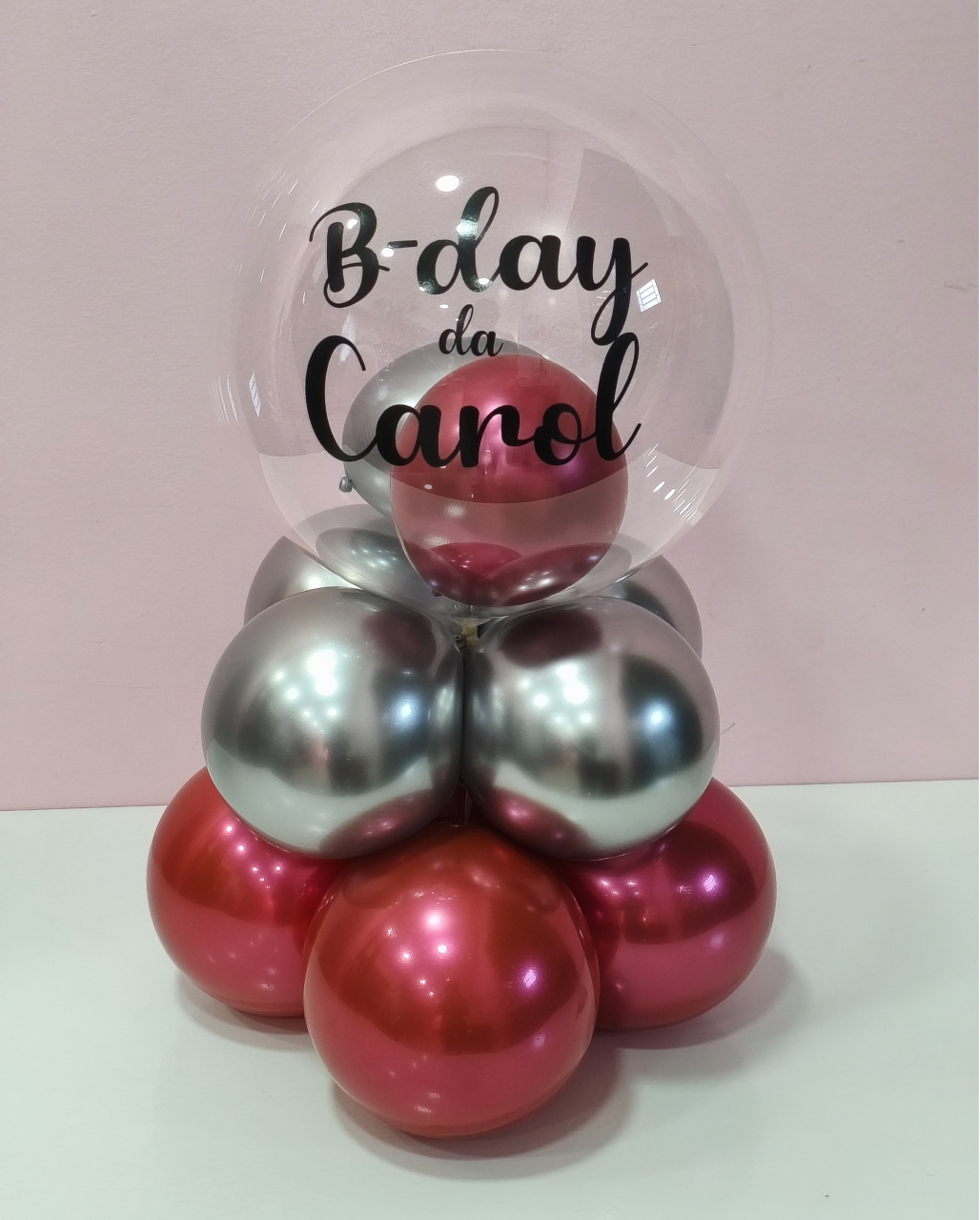Bubble de Mesa 40Cm de Altura Vermelho E Prata - pampegueemonte