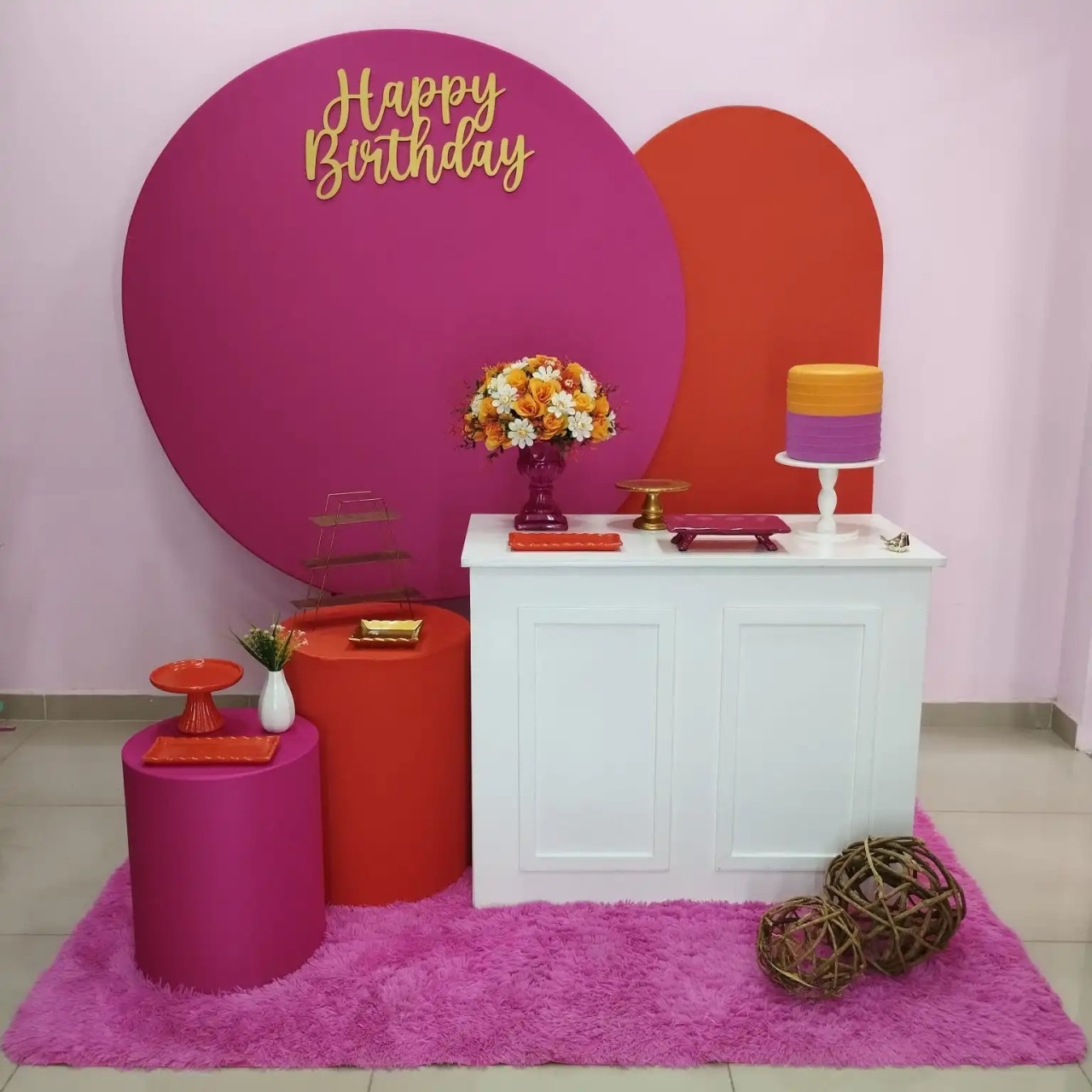 Kit Adulto Pink E Laranja Painel Redondo Numero 6 - pampegueemonte