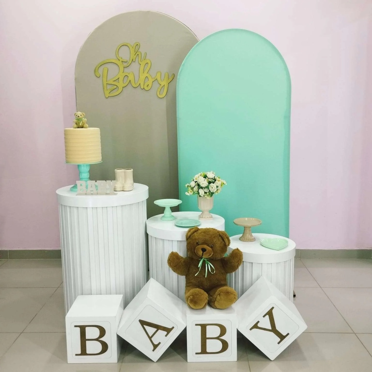 Kit Chá de Bebê Nude E Verde Numero 6 - pampegueemonte