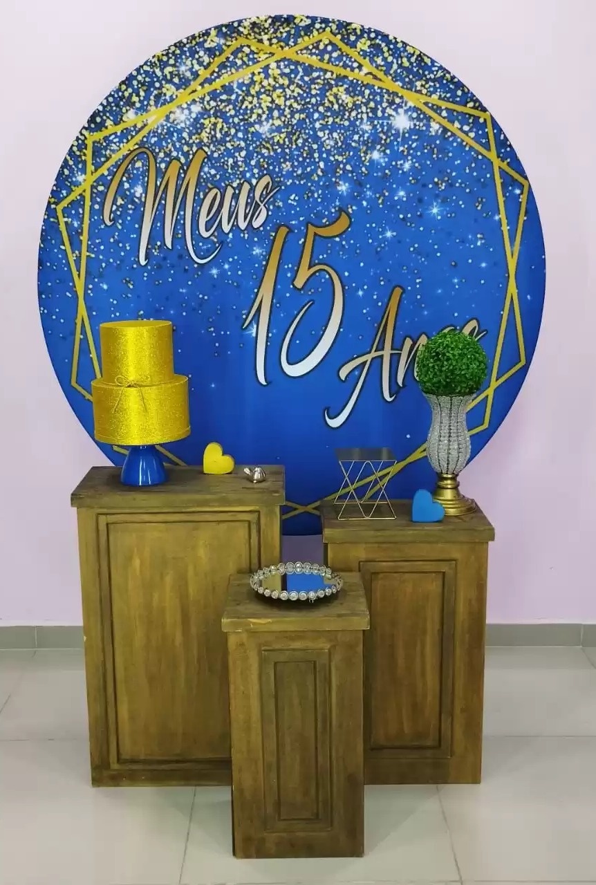 Kit 15 Anos Azul E Dourado Número 3 - pampegueemonte